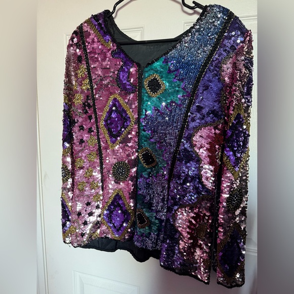 Oleg Cassini Multicolor Sequin Women's Blouse - Picture 3 of 6
